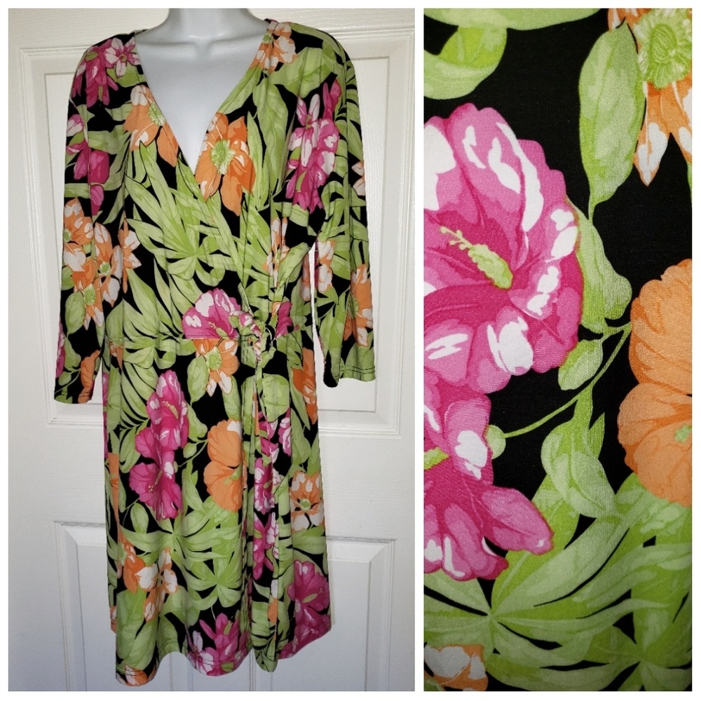 Tropical Floral Wrap Dress XL by D.F.A. New York